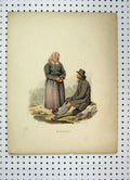 Original Old Antique Print C1870 Sweden Costumes Colour Man Woman Rock 19th
