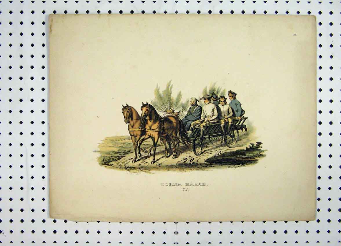 Original Old Antique Print Ref.278 Sweden Costumes C1870 Colour Men Horse Cart
