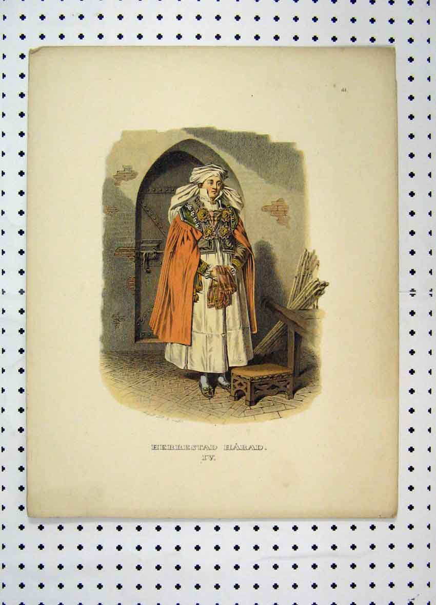 Original Old Antique Print C1870 Sweden Costumes Woman Cloak Colour Victorian