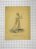 Original Old Antique Print C1870 Sweden Costumes Colour Woman Farm Straw 19th