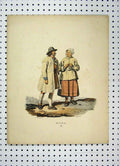 Original Old Antique Print Swedish Costumes C1870 Colour Man Woman Romance 19th