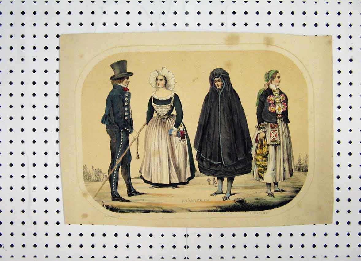 Original Old Antique Print Sweden Costumes C1870 Colour Skaningar Cloak Man