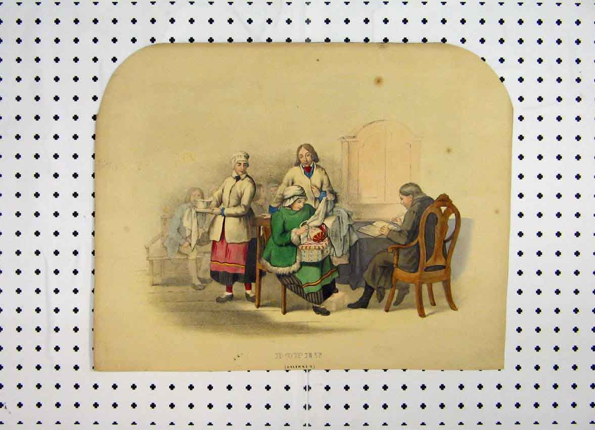 Original Old Antique Print C1870 Sweden Costumes Colour Woman Baby Man Book