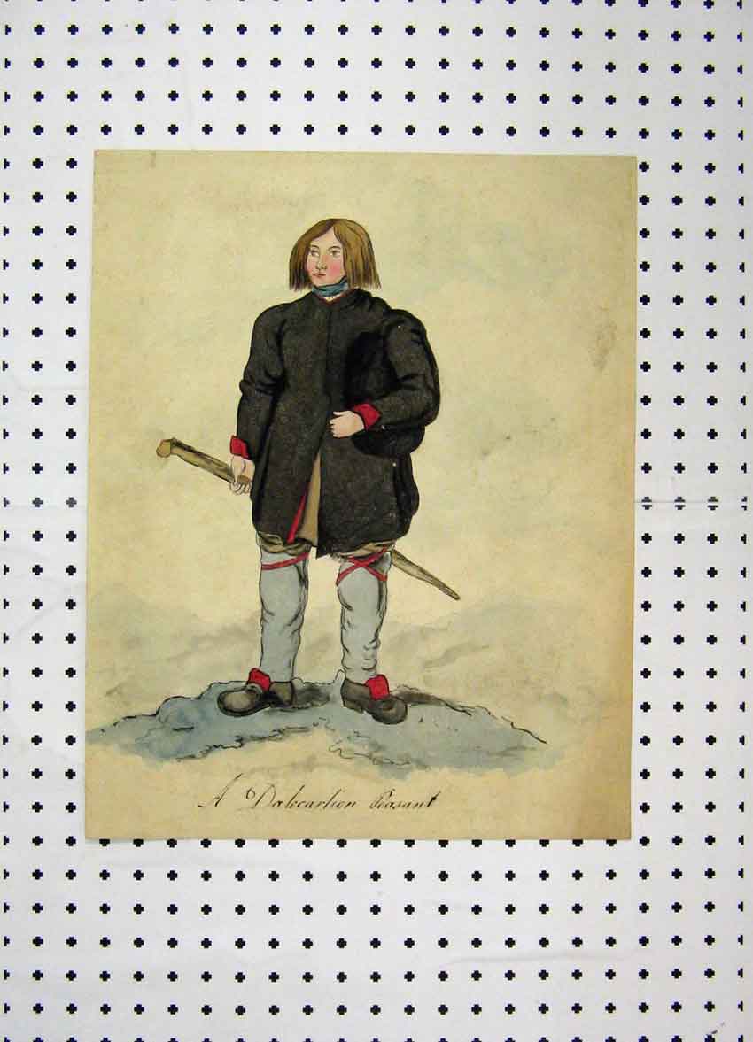 Original Old Antique Print C1879 Sweden Costumes Man Dalecarlion Peasant Colour