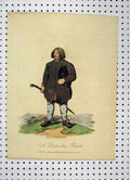 Original Old Antique Print C1870 Sweden Costumes Man Peasant Colour Stick 19th