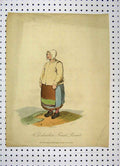 Original Old Antique Print Sweden Costumes Woman Female Peasant Colour 20th