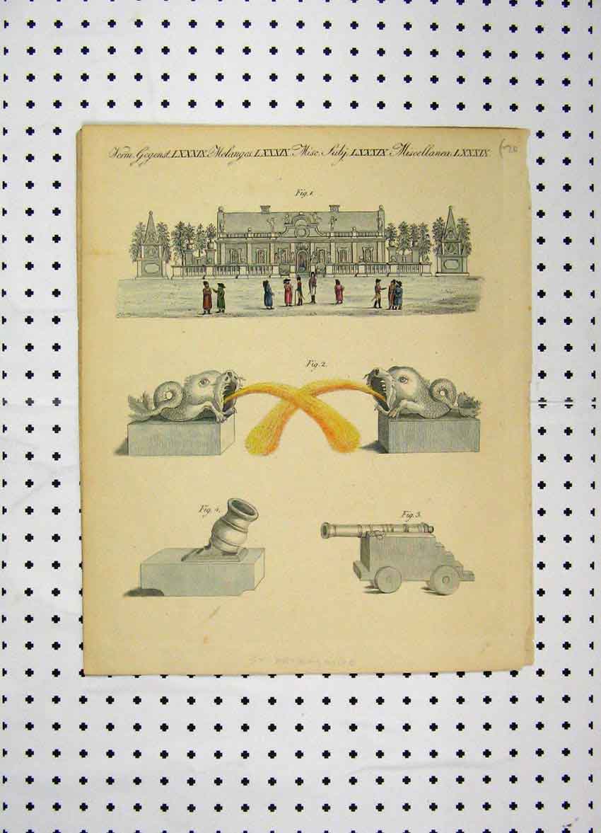 Original Old Antique Print Colour C1800 Petersburgh Costumes World Fish Gun