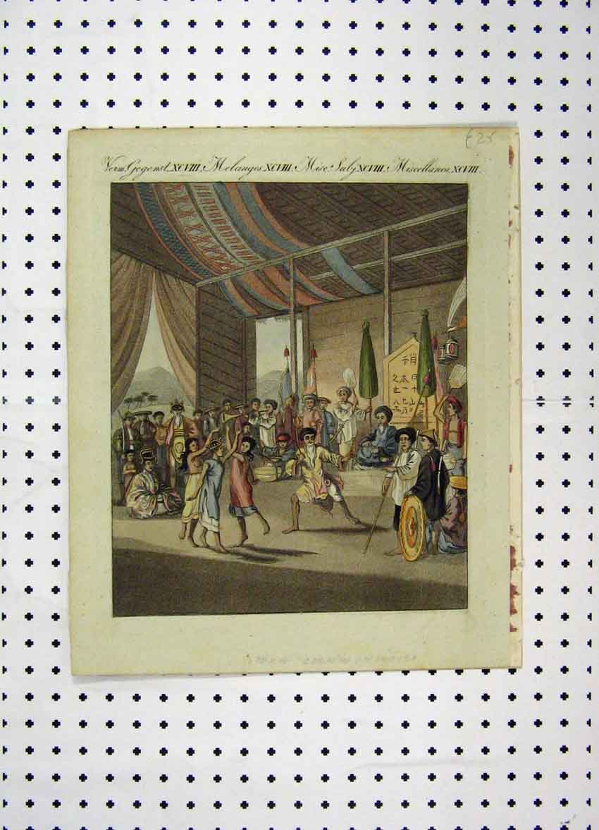 Original Old Antique Print C1800 Costumes World Opera Scene Colour Dancing 19th