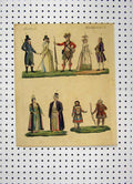 Original Old Antique Print Colour C1800 Costumes World Men Women Bow Gun 19th