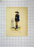 Original Old Antique Print C1800 Colour Costumes World Man Hat Boots Woman 19th