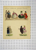Original Old Antique Print C1800 Costumes World Colour Men Women Romance 19th