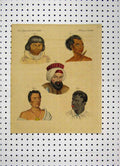 Original Old Antique Print C1800 Colour Costumes World Portraits Men Hat 19th