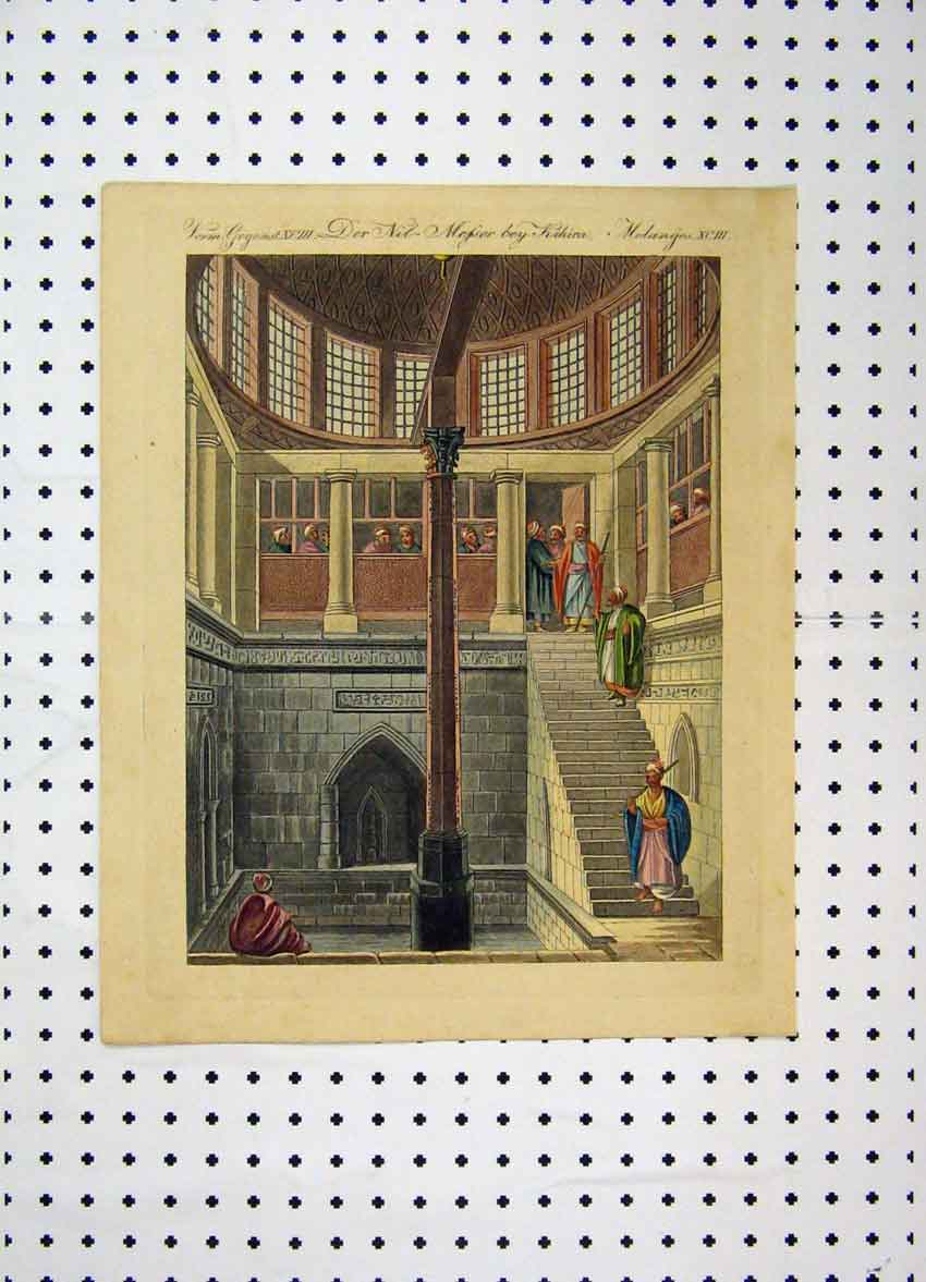 Original Old Antique Print C1800 Colour Costumes World Egypt Stairs Pillar 19th
