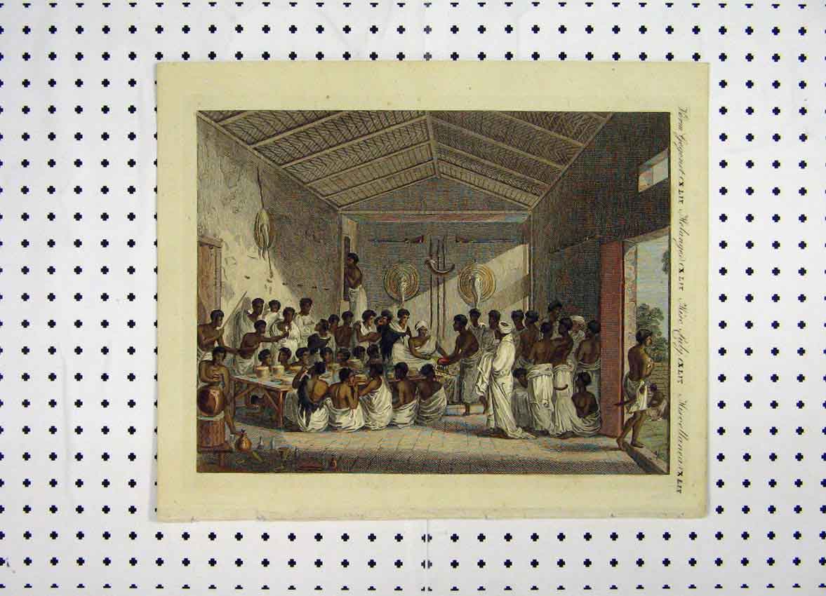 Original Old Antique Print C1800 Costumes World Colour African Food Men 19th