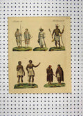 Original Old Antique Print C1800 Colour Costumes World Native Tribe Men Baby