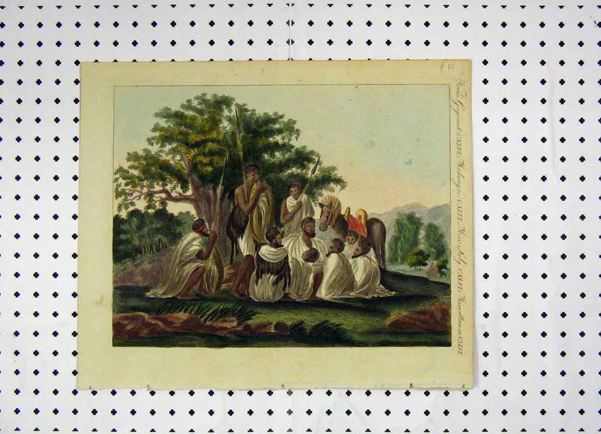Original Old Antique Print C1800 Colour Costumes World Tribesmen Country 19th