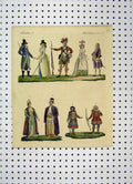 Original Old Antique Print C1800 Colour Costume World Gun Bow Arrow Men 19th