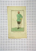 Original Old Antique Print C1800 Sweden Man Colour Costumes World Stick 19th