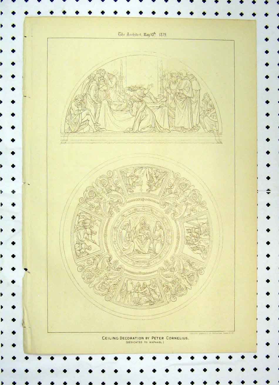 Original Old Antique Print Ceiling Decoration Peter Cornelius 1879 Victorian