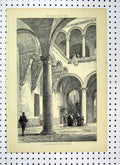 Original Old Antique Print Court-Yard Palace Bologna 1879 Haig 19th