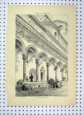 Original Old Antique Print Portico Bologna 1879 Building Street Scene Victorian