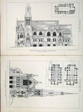 Original Old Antique Print 1879 Design Wesleyan Chapel Thurlow Park Robins 19th