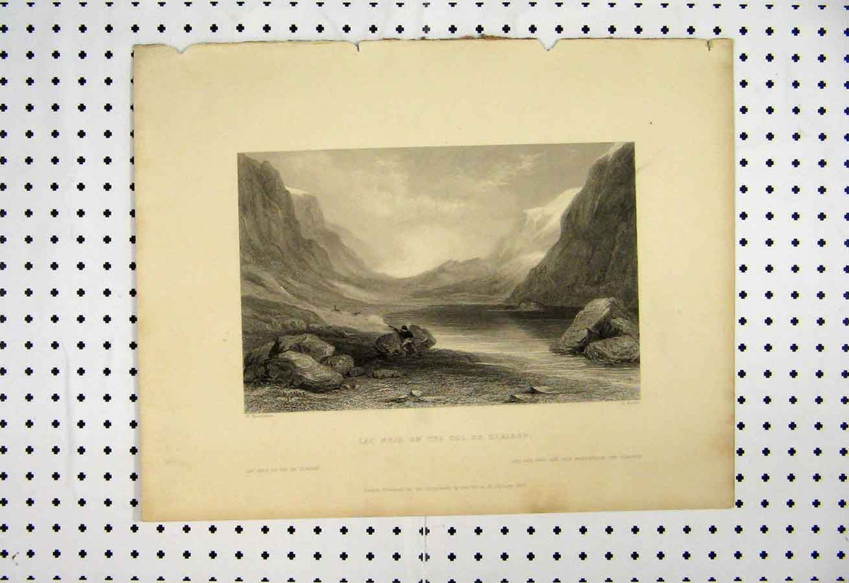 Old Antique Print 1837 Lac Noir Col De Clairee Mountain Scene Brockedon 19th