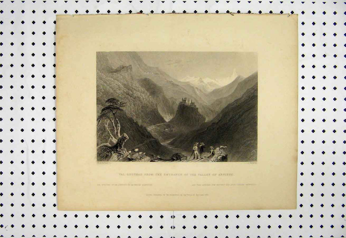 Original Old Antique Print Val Queyraz Valley Arvieux 1837 Mountain Bartlett