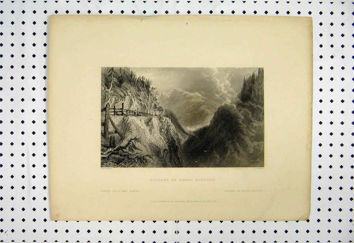 Original Old Antique Print 1873 Cesanne Mount Genevre Mountain Scene Bartlett
