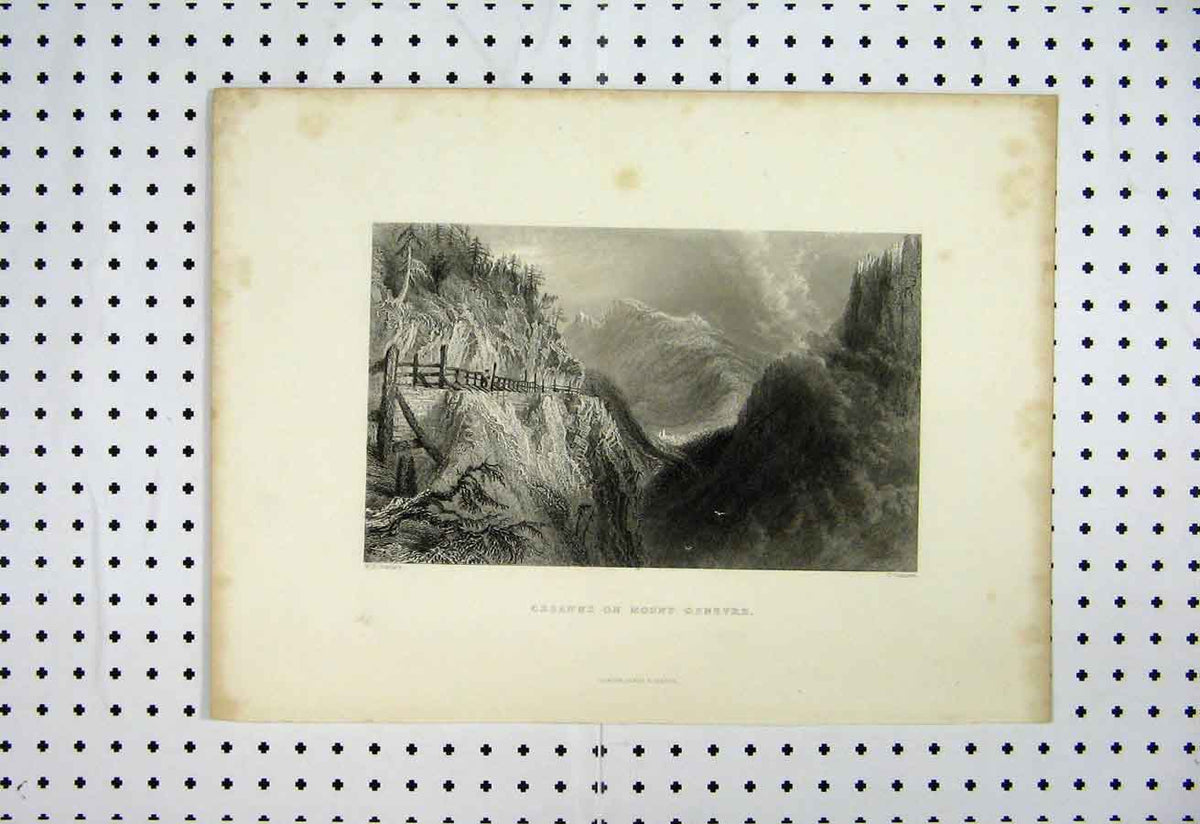 Original Old Antique Print Cesanne Mount Genevre 1873 Mountain Scene Bartlett