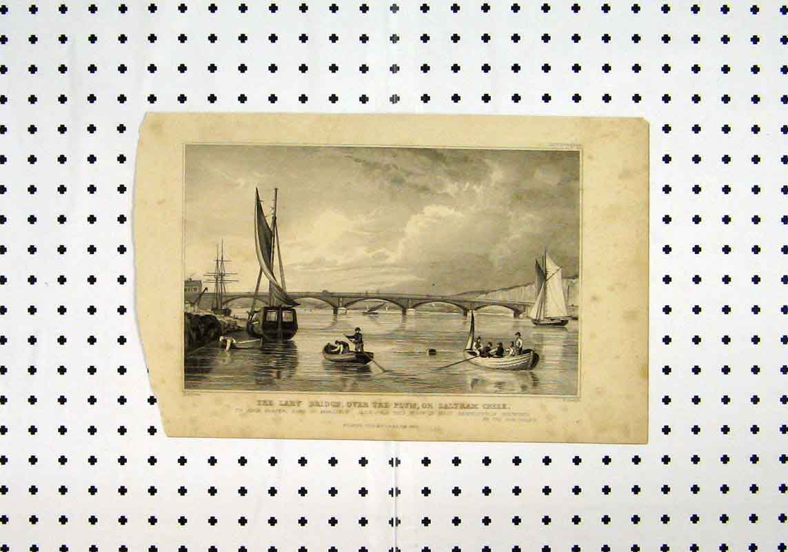 Original Old Antique Print C1836 View Lary Bridge Saltram Creek Allom Heath