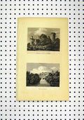 Original Old Antique Print C1836 View Entrance Warwick Castle Building 19th