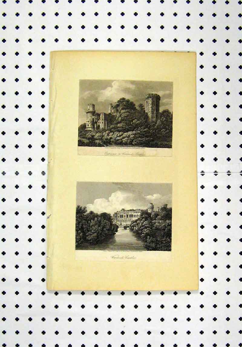 Original Old Antique Print C1836 View Entrance Warwick Castle Building 19th