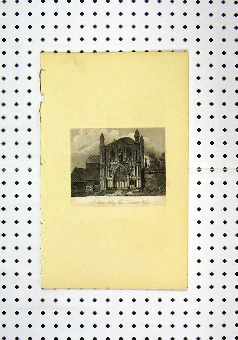Original Old Antique Print View St Johns Abbey Gate Colchester C1836 19th