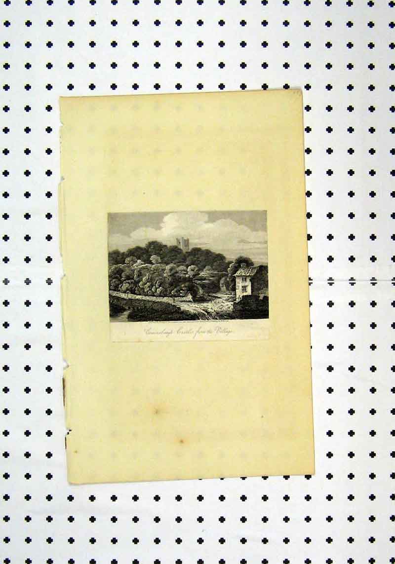 Original Old Antique Print View Coninsburgh Castle Village C1836 19th Century