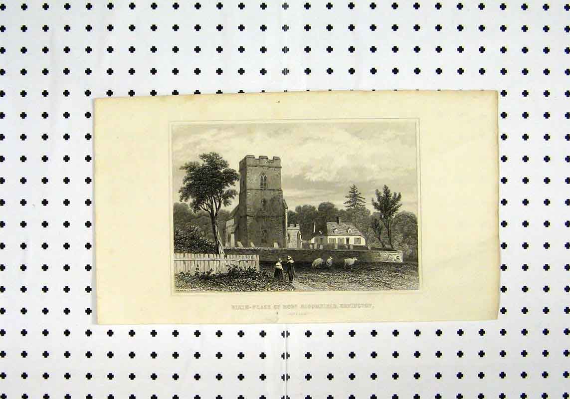 Original Old Antique Print View Birth-Place Bloomfield Honington C1836 Suffolk