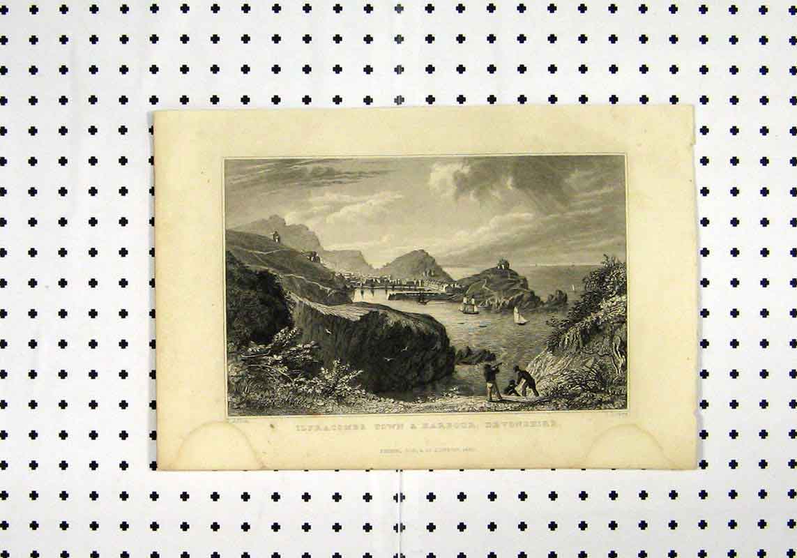 Original Old Antique Print View Ilfracombe Town Harbour Devonshire C1836 Allom