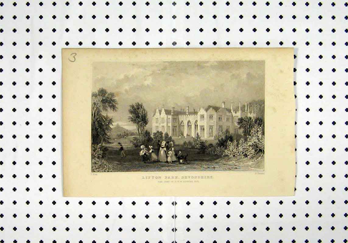 Old Antique Print View Lifton Park Devonshire C1836 Arundel Allan Thomas 19th