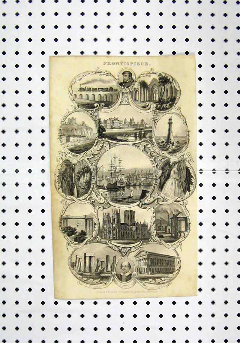 Original Old Antique Print View Portsmouth Harbour C1836 York Minster Railway