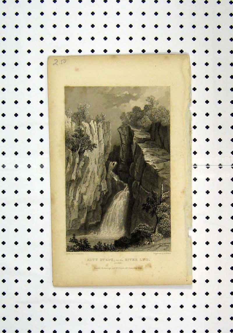 Old Antique Print View Kitt Steps River Lyd Devon C1836 Bartlett Wallis 19th
