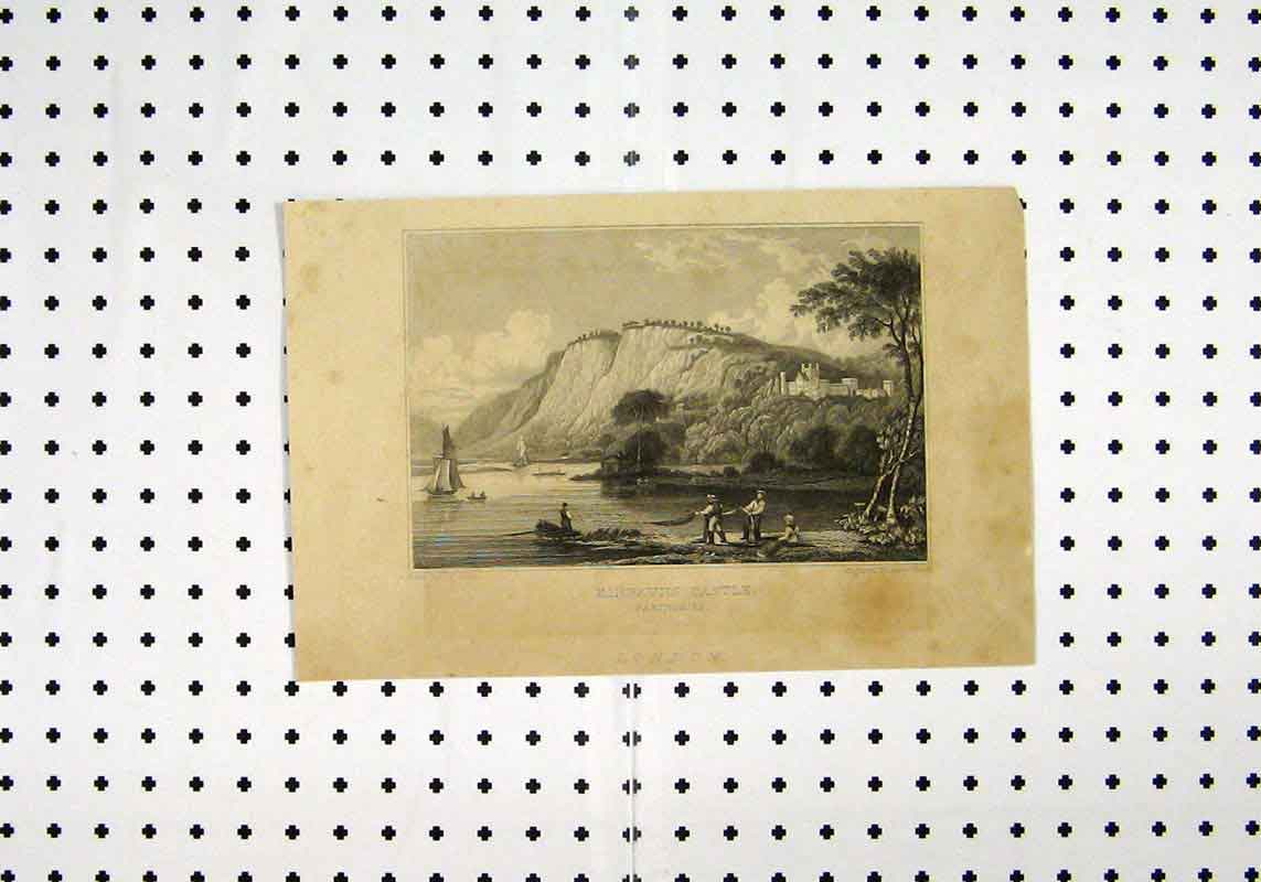 Old Antique Print View Kinfauns Castle Perthshire C1836 Men Fishing Boat 19th