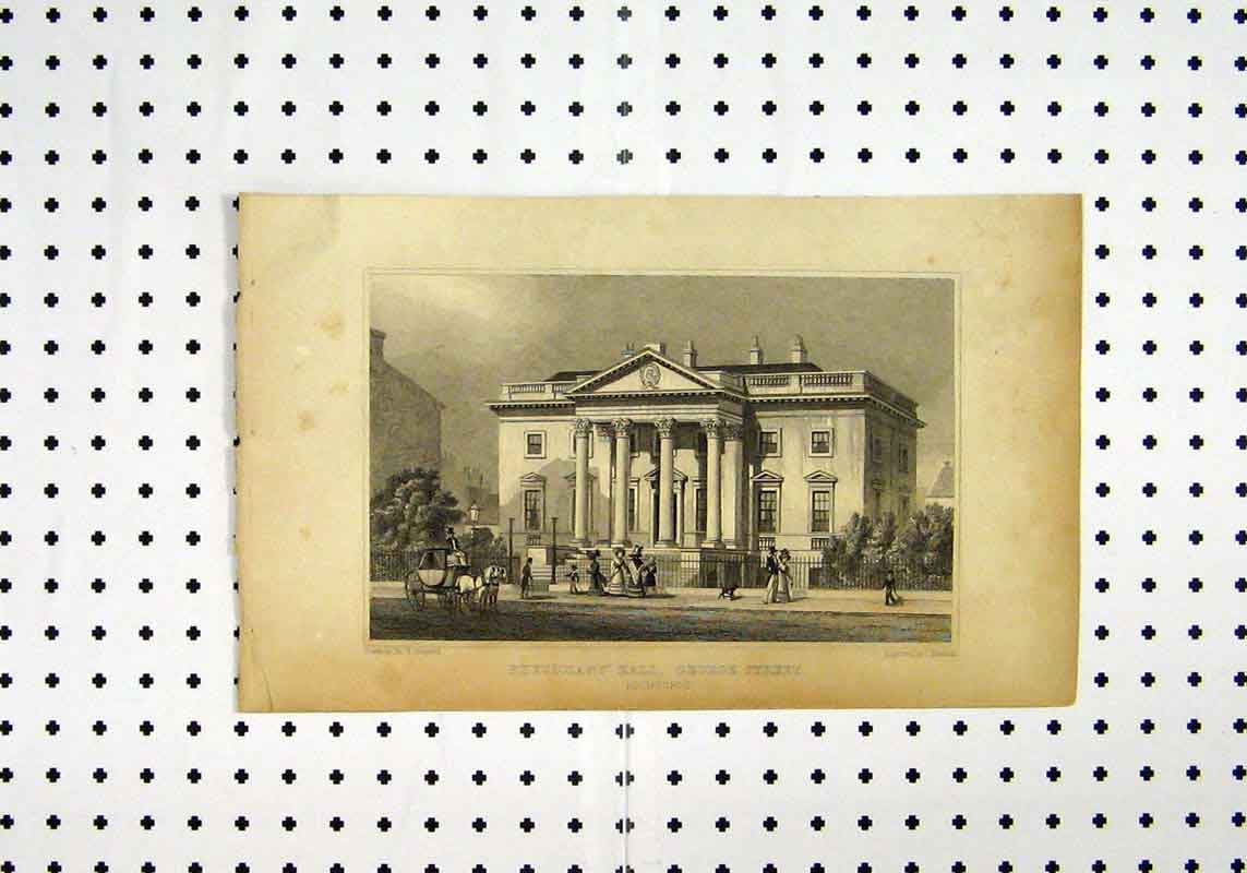Original Old Antique Print View Physicians Hall George Street C1836 Edinburgh