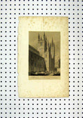 Original Old Antique Print View Tower Peterborough Cathedral C1836 19th Century