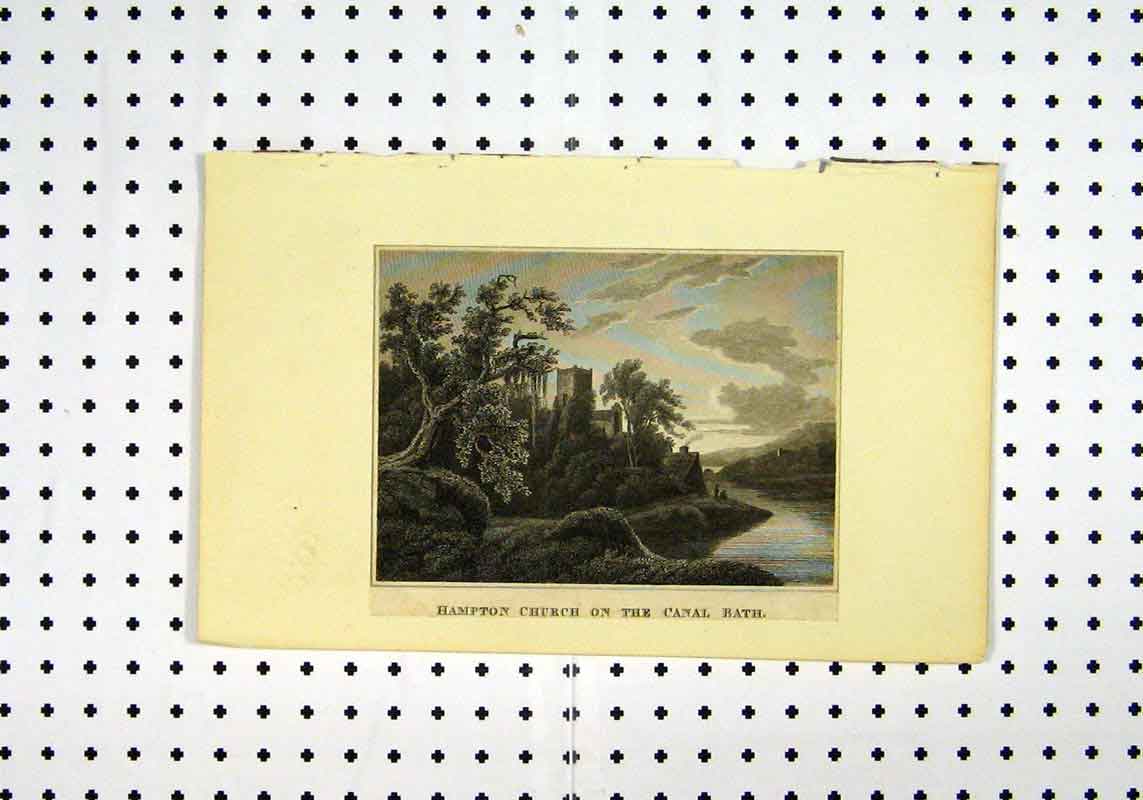 Original Old Antique Print View Hampton Church Canal Bath C1836 19th Century
