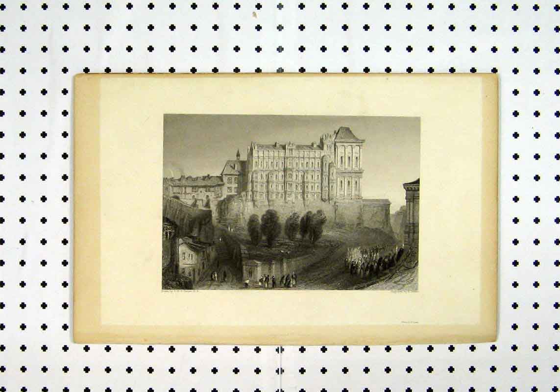 Old Antique Print View Town Scenery Buildings C1836 People Turner Wallis 19th