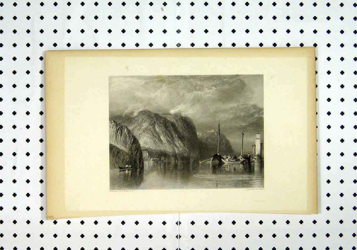Original Old Antique Print Sea Views C1836 Scenery Boat Cliff Turner Miller