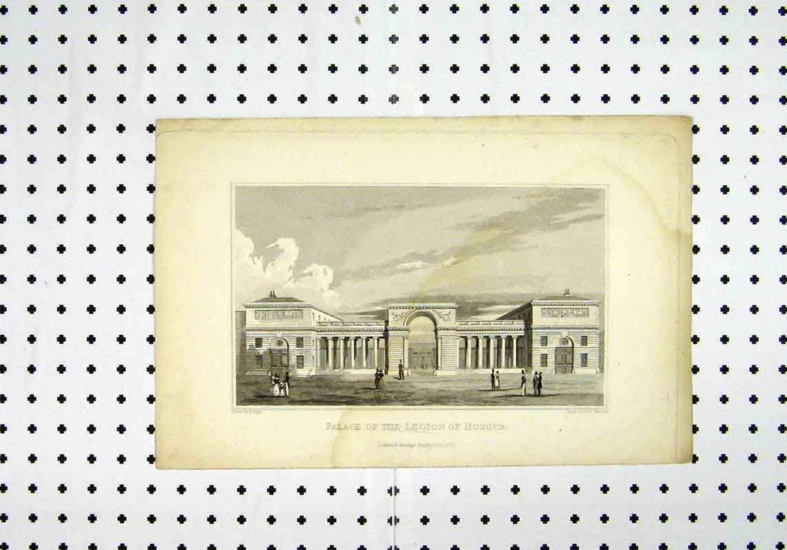 Original Old Antique Print View Palace Legion Honour C1836 Pugin Henshall 19th