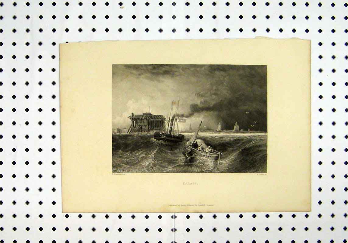 Original Old Antique Print C1836 View Calais Stormy Sea Stanfield Finden 19th