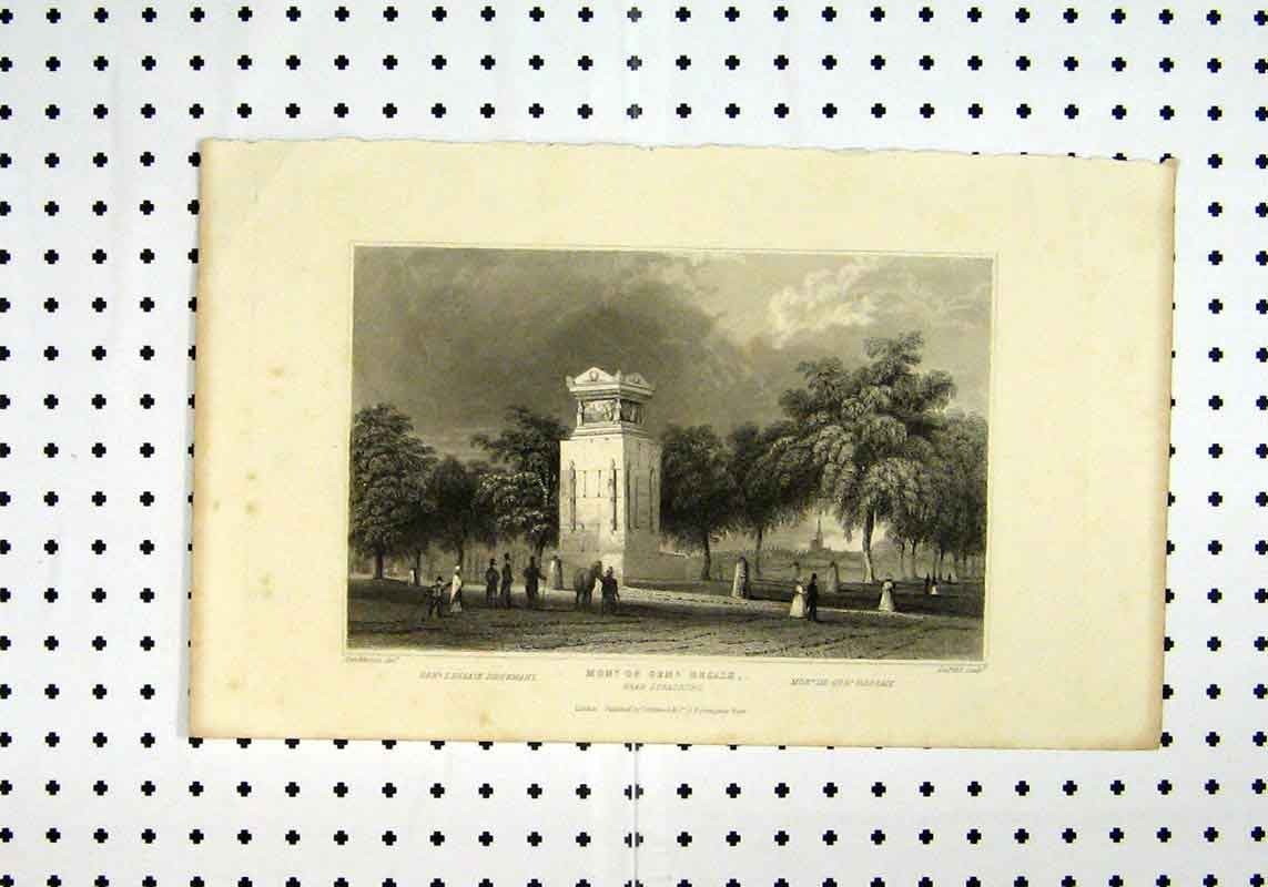 Old Antique Print C1836 Monument Dessaix Country Scene Tomblesons Lepetit 19th