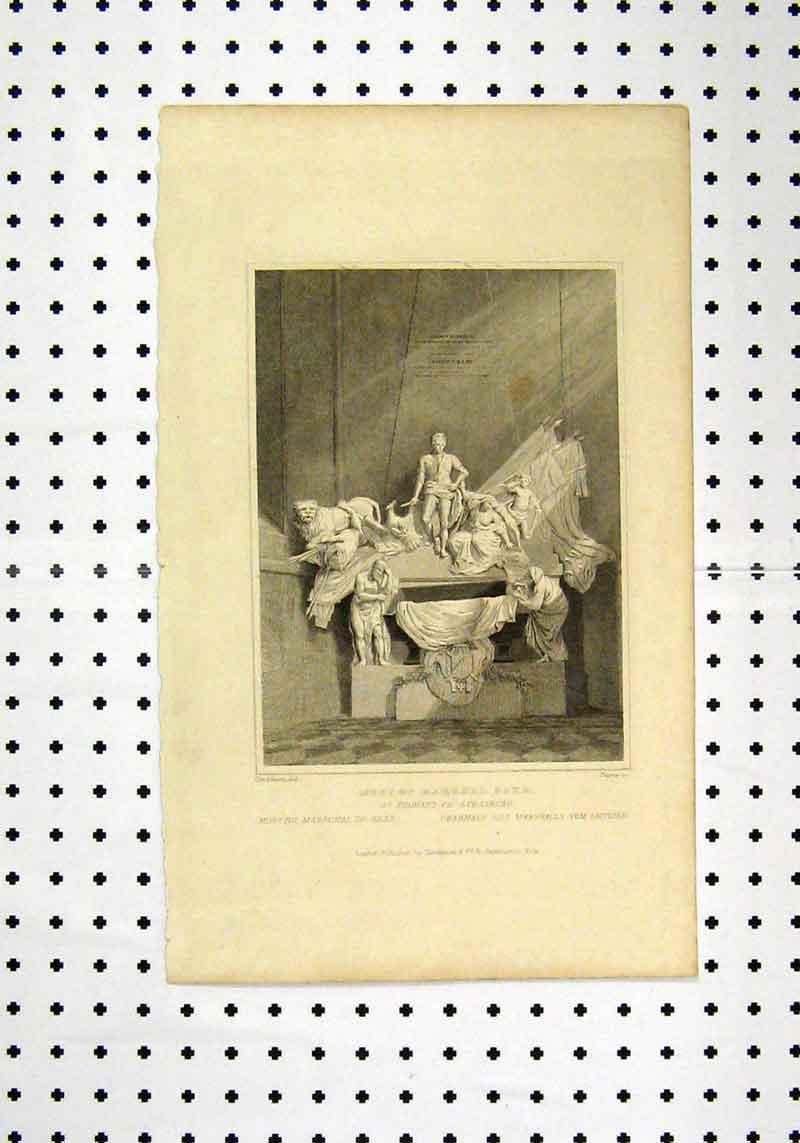 Original Old Antique Print Mont Marshal Saxe Statue Tombleson Payne